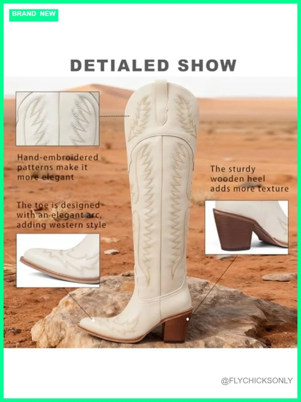 Over The Knee Western Cowboy Boots Pointed Toe Block Heel Pull-On